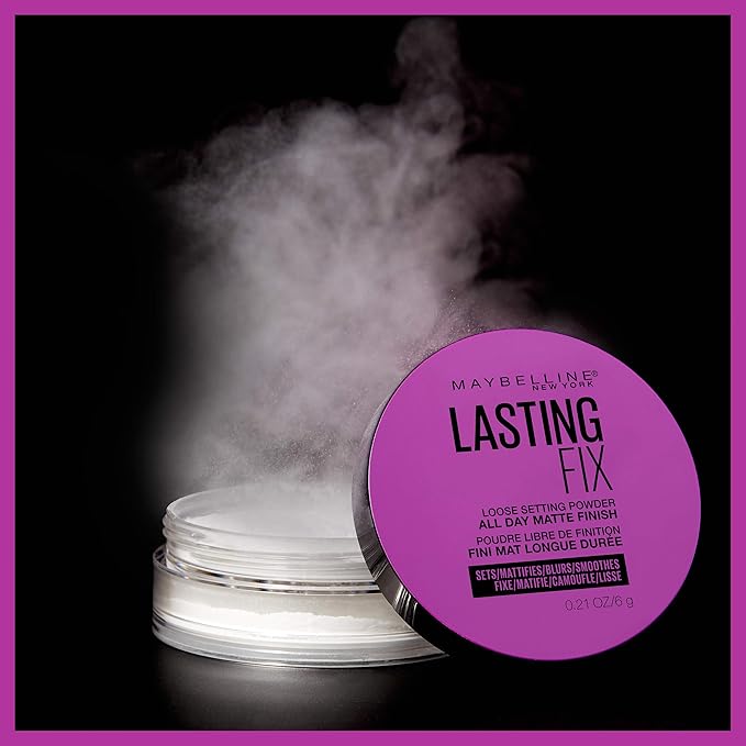 Maybelline Facestudio Lasting Fix Setting + Perfecting Loose Powder Makeup, All Day Matte Wear, Minimizes Shine, Sets Foundation Makeup, Translucent, 0.21 oz.