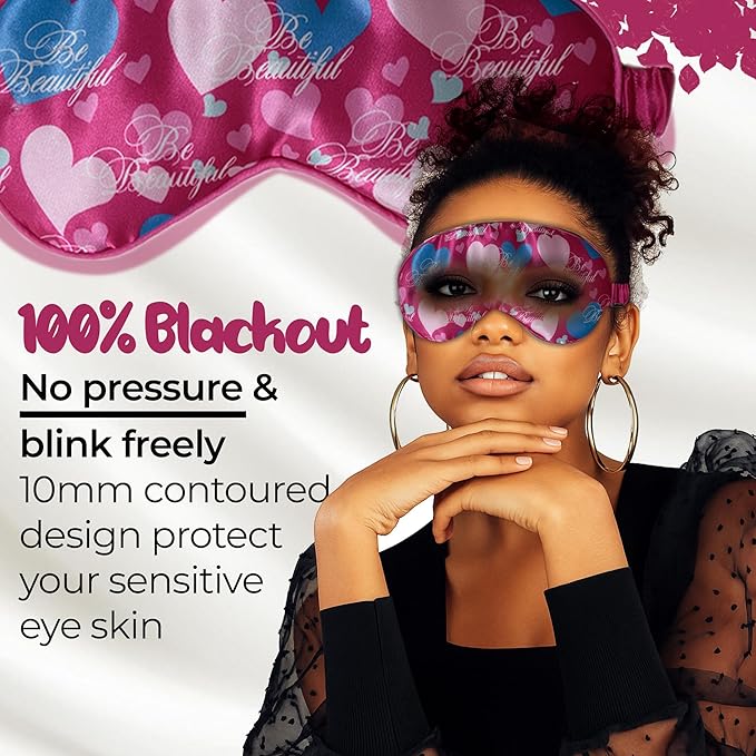 Luxury Sleep Mask – Soft, Lightweight & Ultra Comfort-Perfect for Light Blocking Wake up Radiant (Pink, Elastic Band Strap)