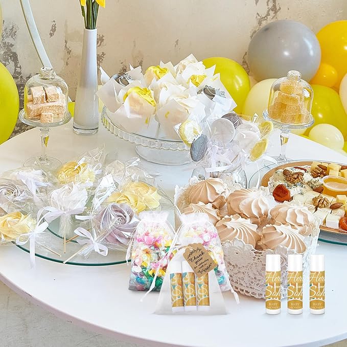 Demissle 50 Pcs Baby Shower Lip Balm Gift Set with 100 Pcs Organza Bags Baby Shower Party Favor for Guest Thank You Tag Rope Baby Shower Party Decoration Gender Reveal Souvenirs(Colorful Stripes)