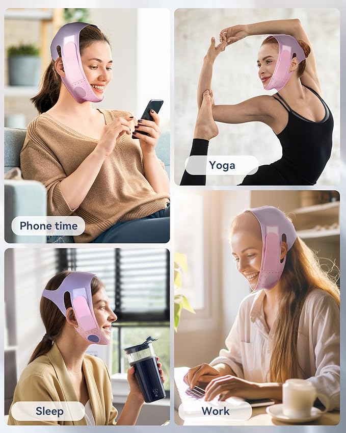 V-Line Sculpting Face Mask – Silicone Chin Strap for Jawline Tightening & Double Chin Reduction (23-27 Inches) (BLUSH)