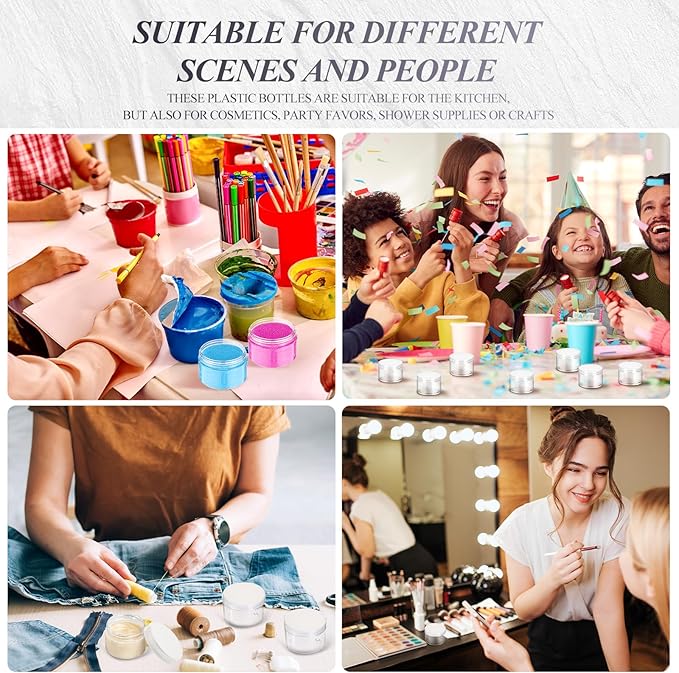 SATINIOR 24 Pieces Empty Clear Plastic Jars with Lids Round Storage Containers Wide-Mouth for Beauty Product Cosmetic Cream Lotion Liquid Butter Craft and Food (Transparent Lid, 4 oz)