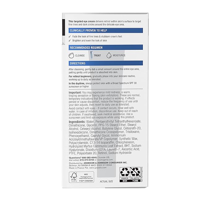 Neutrogena Rapid Wrinkle Repair Retinol Eye Cream for Dark Circles, Daily Anti-Aging Under Eye Cream with Retinol & Hyaluronic Acid to Fight Fine Lines, Wrinkles, & Dark Spots, 0.5 fl. oz