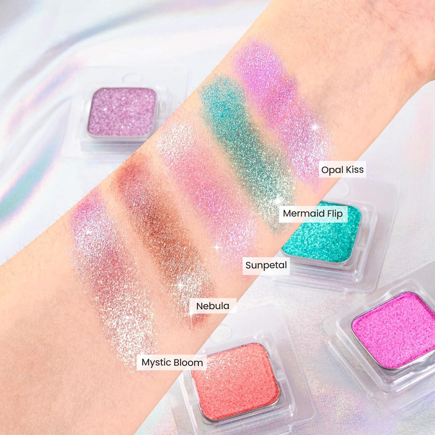 Chameleon Single Eyeshadow,Soft Pink-White,Pressed Powder,High Pigment,Smudge-Proof, Smooth Blend, All-Day Wear,Square Pan,Fits Magnetic Palettes(Opal Kiss)