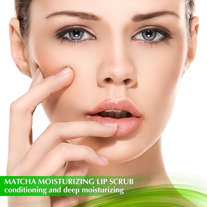Exfoliating Green Tea Matcha Sugar Lip Scrub, Hydrating Treatment for Dry, Chapped & Cracked Lips, Best Peeling Solution For Plump, Younger Looking Lips, Lip Polish