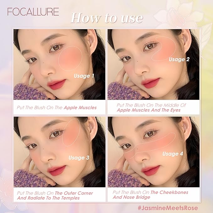 FOCALLURE Powder Palette Blush, Matte Mineral Blush Powder, Bright Shimmer Face Blush Makeup, Contour and Highlight Blush Palette, Highly Pigmented, Long Lasting, Waterproof, Blendable, #601