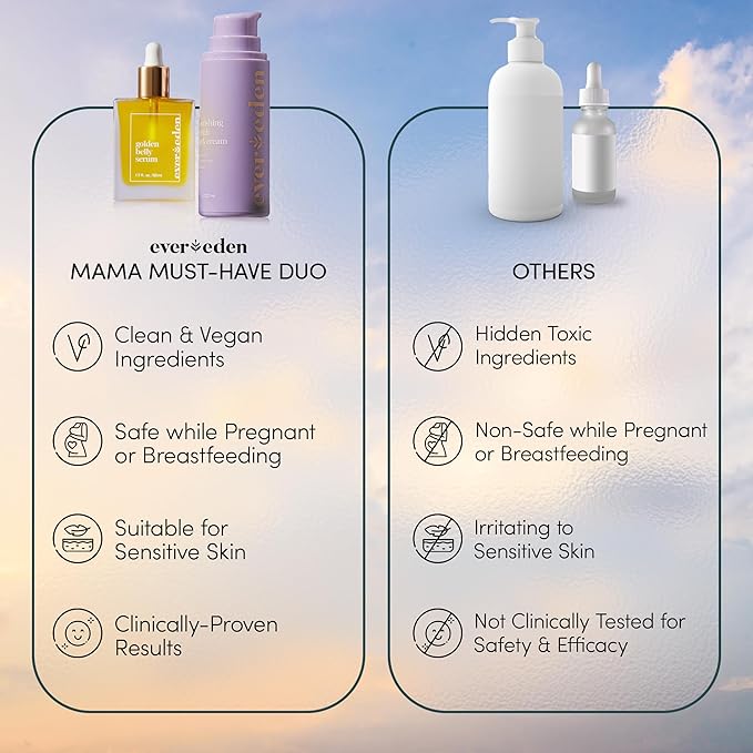 Evereden Mama Must-Have DUO - Golden Belly Stretch Mark Oil 30ml & Nourishing Stretch Mark Cream 50ml - Derma-Developed Clean & Vegan Maternity Skin Care for Stretch Mark Reduction & Skin Hydration