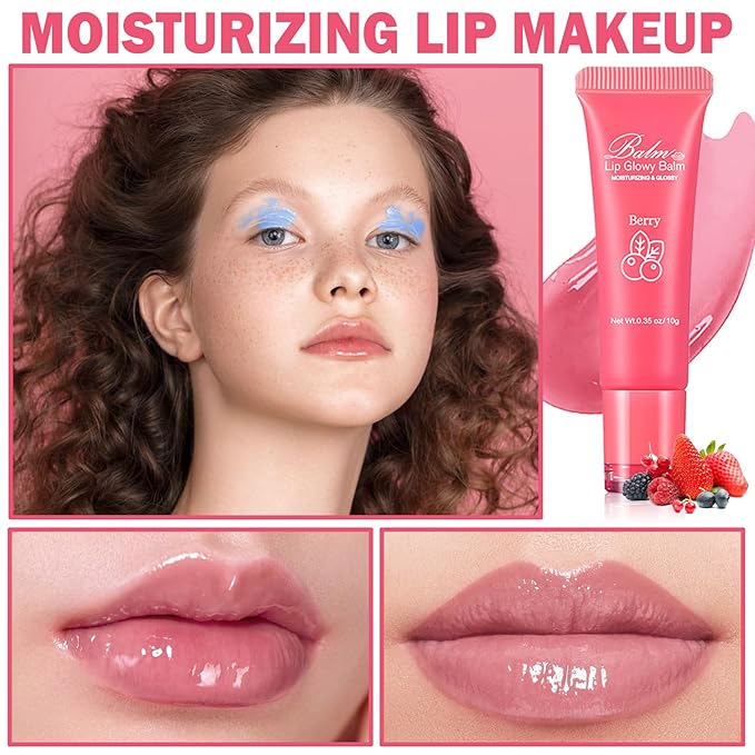 Lip Glowy Balm Moisturizing Lip Balm Plumping Lip Gloss Lip Sleeping Mask Lip Butter Balm Day Night Lip Care Glowy Lip Balm - Berry