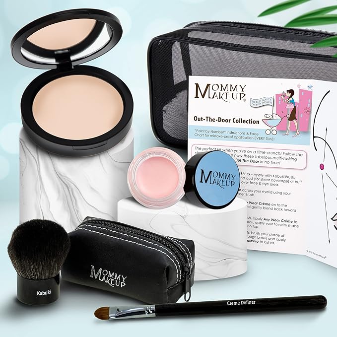 Out The Door Collection | Talc-free 5-piece Mineral Makeup Set | CUDDLE (Light/Medium) - For light to medium complexions + CAMEO - A light nude pink