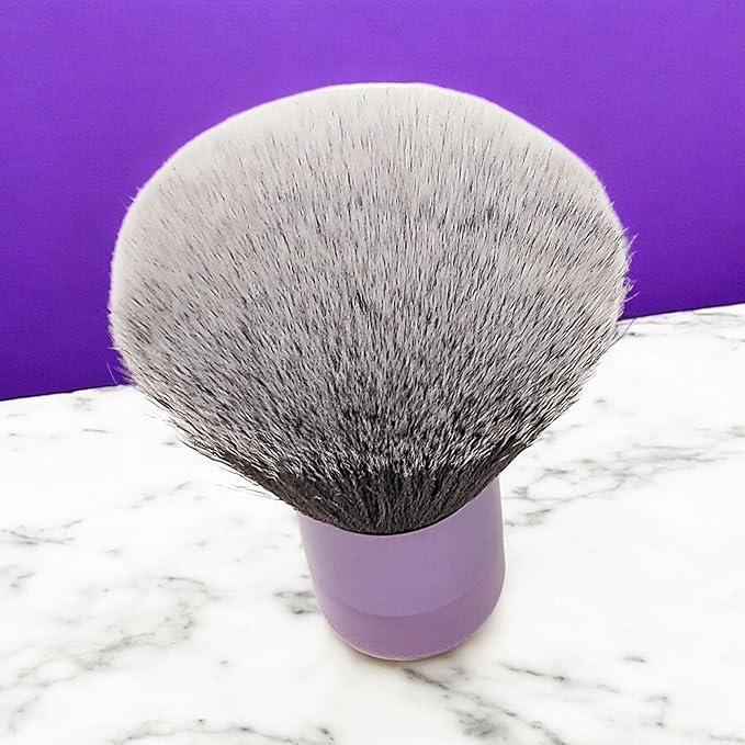 Luxurious and Large Ultra Soft Fluffy Powder Brush, Multipurpose Face, Body, Barber and Beauty Tool, with wooden base Soft Kabuki Brush by BevyGold (Violet)