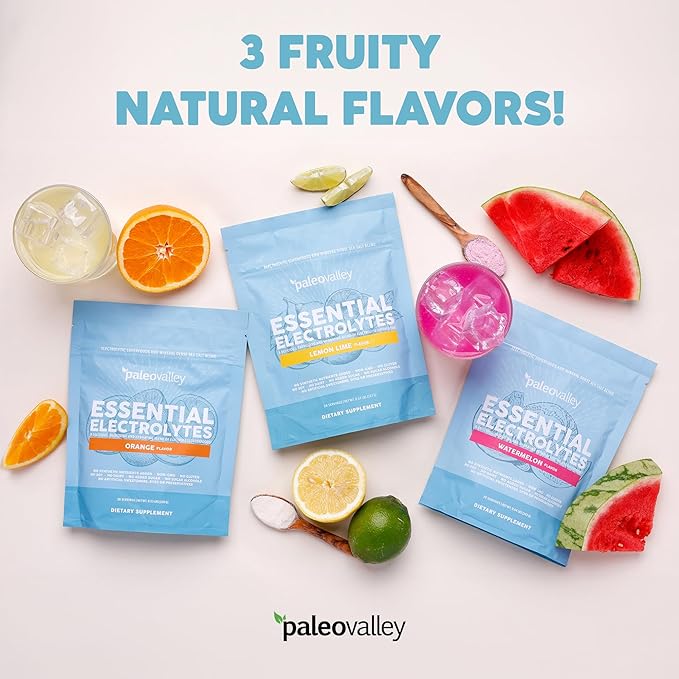 Paleovalley Essential Electrolytes Powder - Full Spectrum Lemon Lime Electrolyte Powder for Hydration, Energy and Muscle Recovery - No Sugar Added - 28 Servings