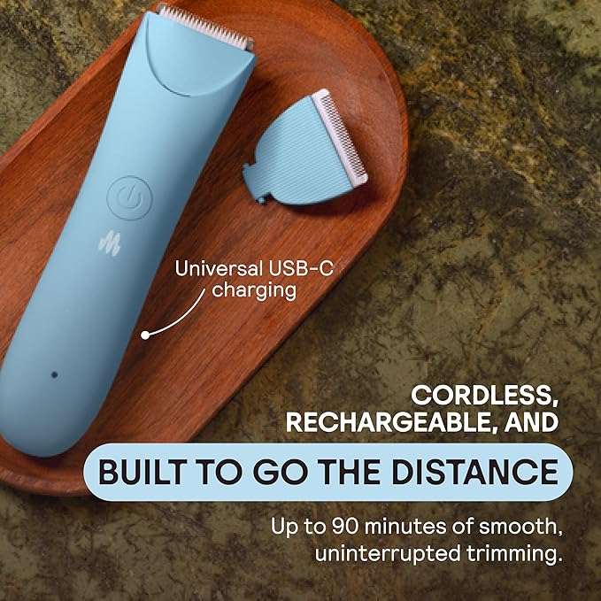 MERIDIAN Slimmer Trimmer – Electric Razor for Women, Bikini Line & Pubic Hair Trimmer, Rechargeable & Waterproof, Painless, Flawless Shave for Sensitive Skin, Gentle, Quiet & Travel-Friendly, Sky