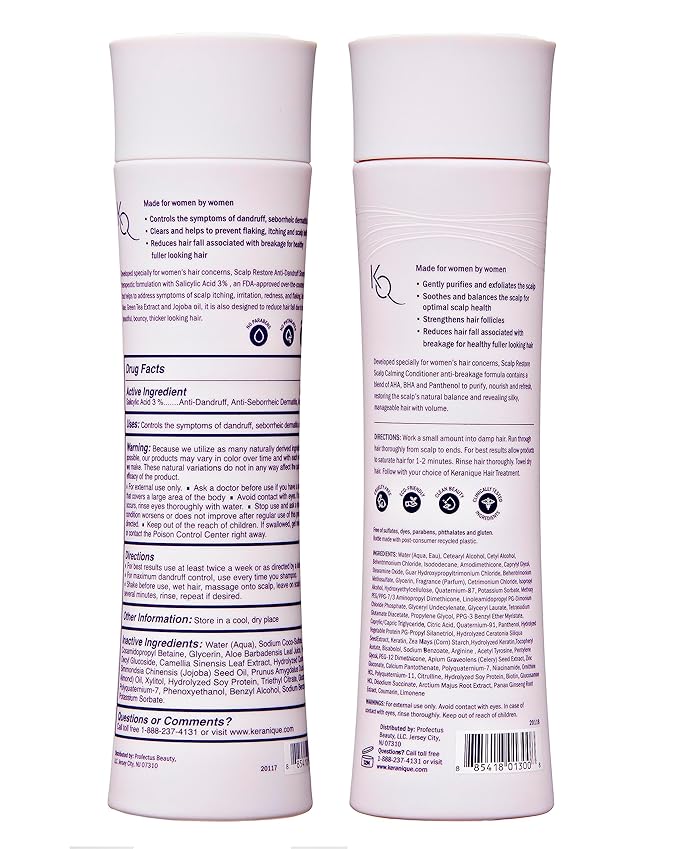 Anti Dandruff Shampoo & Scalp Restoring Conditioner - Gentle for Color-Treated Hair - Best for Thinning Hair & Dry Scalp - Antidandruff Shampoo for Women & Deep Conditioner by Keranique
