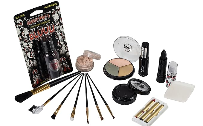 Bride Of Frankenstein Special Effects Makeup Kit - By Bloody Mary - Professional Halloween Monster SFX Makeup - Includes Lipstick, Foundation, Setting Powder, 3 Crayons, 4 Brushes, Eye Shadow & Sponge