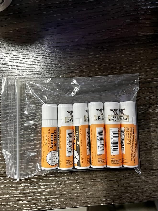 Dionis - Goat Milk Skincare Milk & Honey Scented Lip Balm - Set of 6 (0.28 oz) - Made in the USA - Cruelty-free and Paraben-free