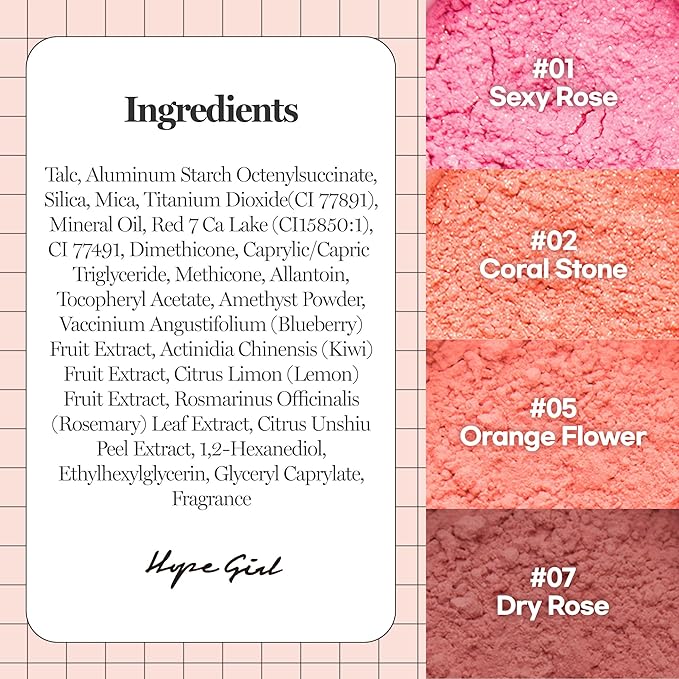 Hope Girl 3D Powder Blusher 0.17oz | Skin-Loving Korean Mini Blush for Cheeks and Eye Makeup w/Allantoin | K Beauty Cool Toned Vibrant Sunkissed Fine Powder Makeup Blush Cosmetics (#07 Dry Rose)