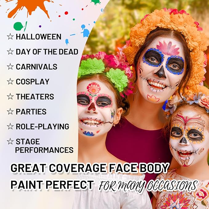 Sliver Water Based Face Body Paint, 2.37 OZ Large Tube Full Coverage Face Paint for Skull Goth Cosplay, Washable Metallic Silver Body Painting Cream for Adult Carnival Halloween SFX Makeup