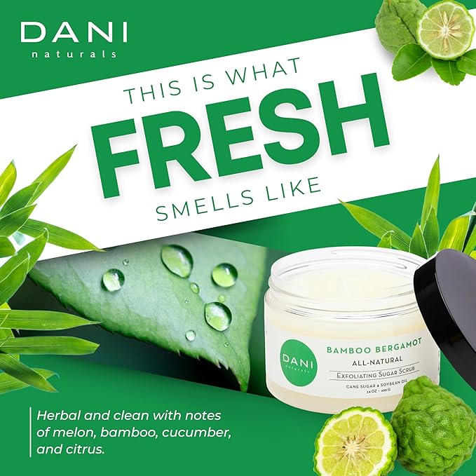 Naturals Sugar Scrub - Exfoliating Bamboo Bergamot – Organic cane sugar and shea butter gently exfoliate and nourish skin, leaving it smooth, refreshed, and hydrated – 14 oz