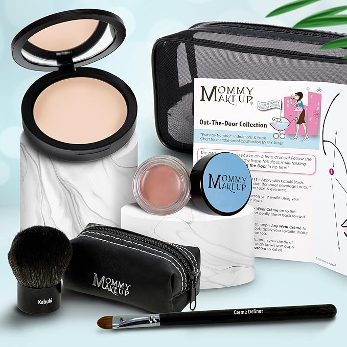Out The Door Collection | Talc-free 5-piece Mineral Makeup Set | CUDDLE (Light/Medium) - For light to medium complexions + ANNA - A matte warm rosy beige