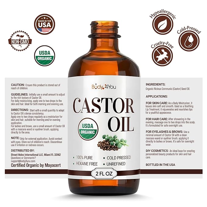 BodyJ4You Castor Oil Eyelashes Eyebrows - 100% Pure Natural USDA Organic Cold Pressed - Hydrating Skin Hair Growth Oil Lashes Scalp - Non-GMO Hexane Free Carrier Unrefined (2 Fl Oz (60 ml) - KIT)