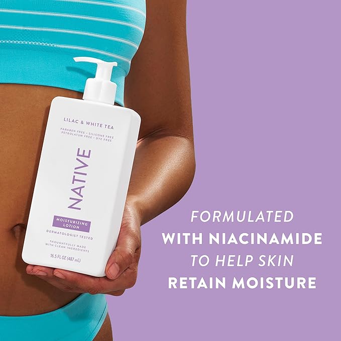 Native Body Lotion Contains Naturally Derived Plant-Based Moisturizers for Women and Men | Restores Dry Skin, Lilac & White Tea, 16.5 fl oz