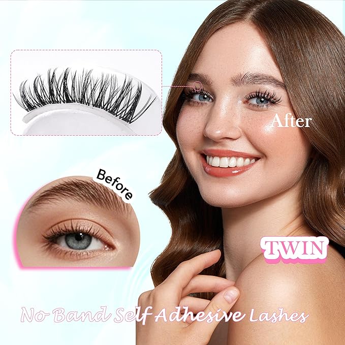 GAQQI Self Adhesive Eyelashes Clusters, No Glue Lash Clusters 10-16mm Dense & Volume Spiky Cluster Lashes, No Band Press On Lashes, More Comfortable & Stronger Hold (Twin)