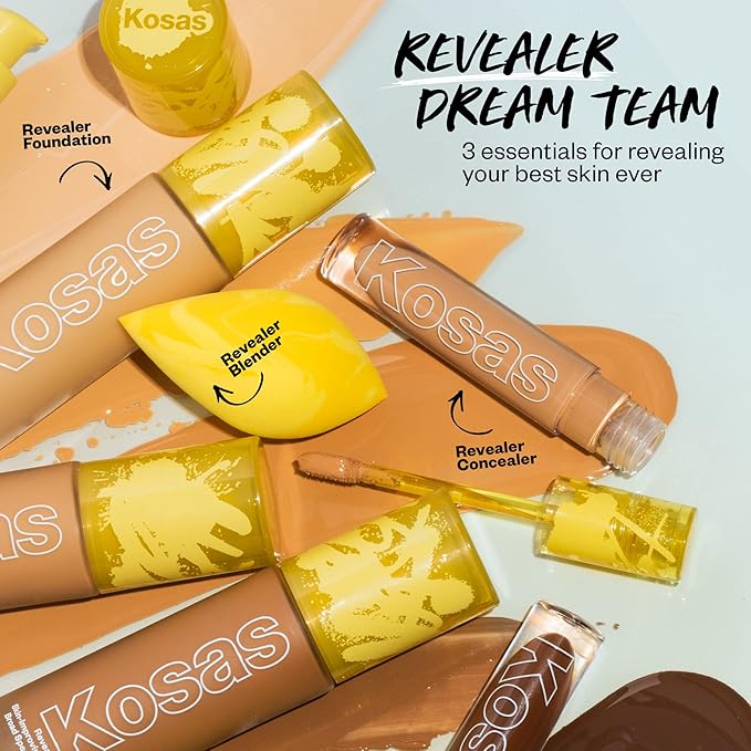 Kosas Revealer Skin-Improving Foundation with SPF 25 Protection - Hydrate, Brighten, Soothe, Plump, Protect Skin - Smoothing Texture, Natural Finish and Clean Formula - Medium Deep Neutral Olive 290