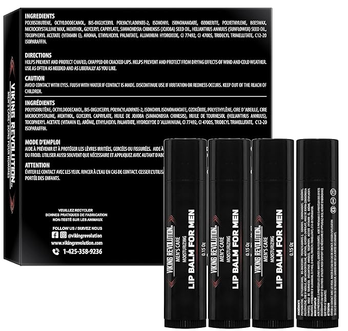Viking Revolution All Natural Lip Balm - Moisturizer for Dry, Cracked, Chapped Lips (4 Pack)