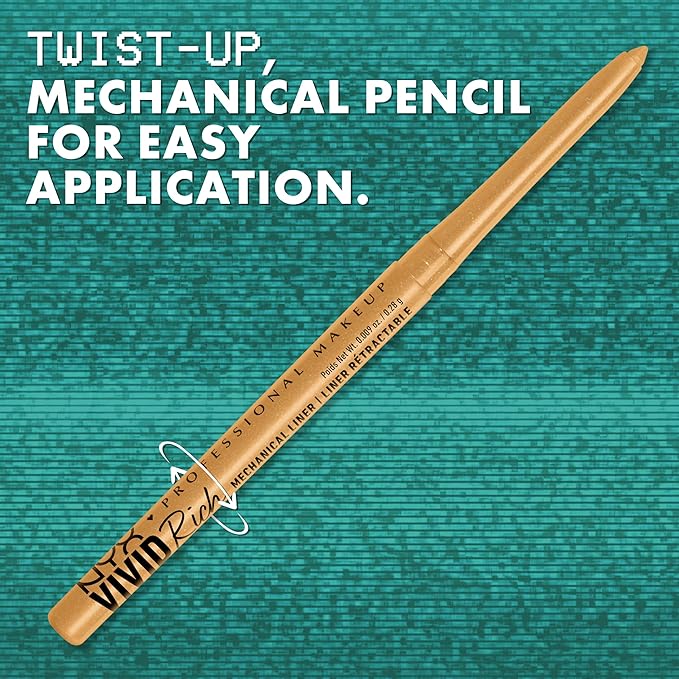NYX PROFESSIONAL MAKEUP Vivid Rich Mechanical Eye Pencil, Vivid Rich Mechanical, Creamy Retractable Eyeliner - Smokin Topaz, Brown Eyeliner