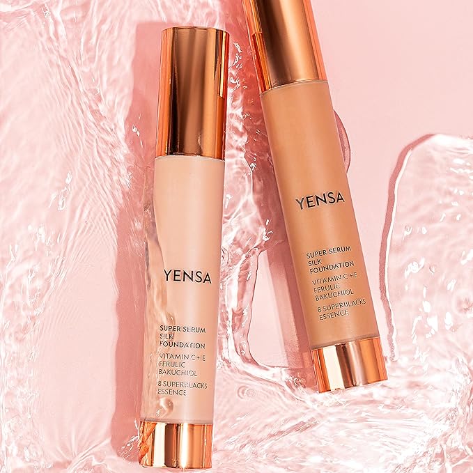 YENSA Super Silk Foundation - Full Coverage, Age-defying complex of Vitamin C, E, Ferulic, and Bakuchiol Oil (Tan 1) 1.0 fl oz