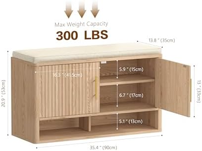 Fluted Shoe Storage Bench, Entryway Bench - Image 2