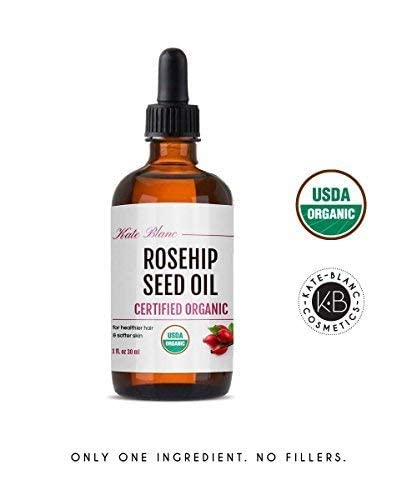 Kate Blanc Cosmetics Rosehip Oil for Face & Skin (4oz, Organic, Pure, Cold Pressed) Rosehip Seed Face Oil for Facial & Gua Sha Massage