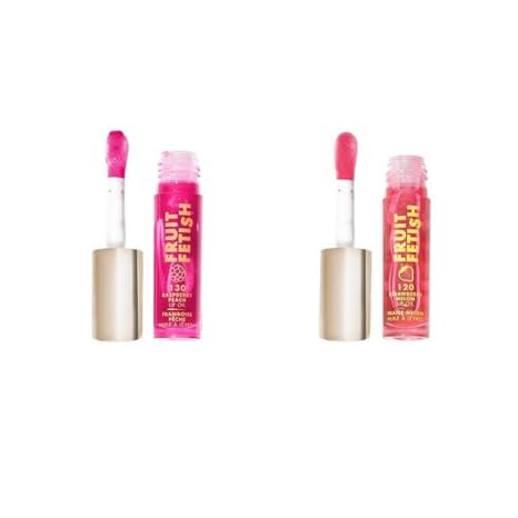 Milani Fruit Fetish Lip Oil Bundle with Vitamin E for Instant Hydration, Fruit Extract Infused Lip Treatment and Moisturizing Lip Gloss - Raspberry Peach + Strawberry Melon, 2pk