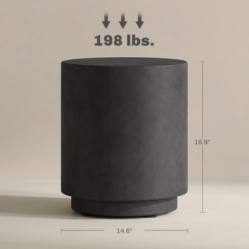 HOMCOM Outdoor Side Table Round Small End Table Concrete Finish Dark Gray - Image 3
