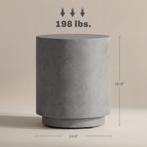 HOMCOM Outdoor Side Table Round Small End Table Concrete Finish Light Gray - Image 3