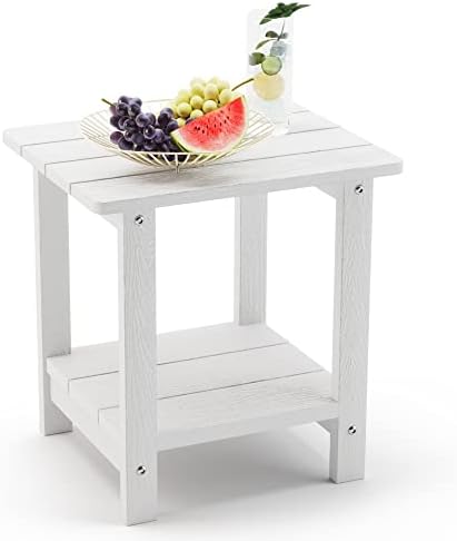 LUE BONA Outdoor Side Table, 2-Tier HDPS Small Patio Table by LUEBONA