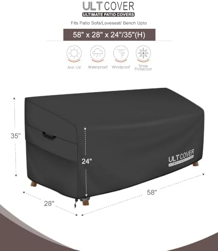 ULTCOVER Waterproof Outdoor Bench Furniture Cover 58W x 28D x 35H in - Image 2