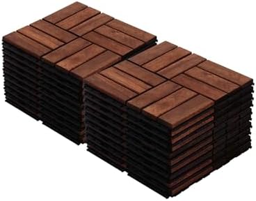 Acacia Wood Interlocking Deck Tiles 20 Pcs, Waterproof and Easy Installation by Unknown