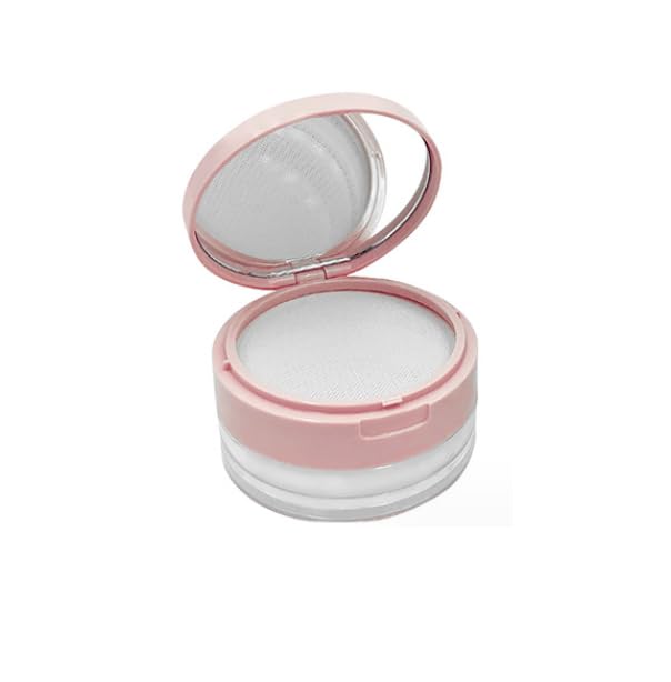 Loose Powder Cocntainer No Leaks Empty Reusable Plastic Loose Powder Compact Container Makeup Powder Case with Sponge Powder Puff,Elasticated Net Sifter and Pink Threaded Screw Lid