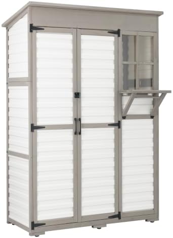 Ketive Outdoor Storage Cabinet, Fold-Down Shelf, 3 Shelves, 6 Hooks by Ketive