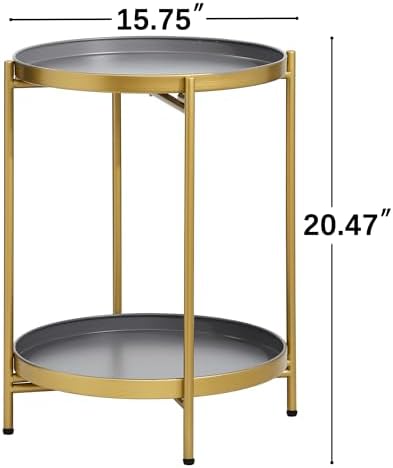 2-Tier Round End Side Table, Small Metal Side Table - Image 3