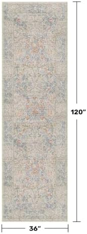Vintage Beige Blue 3x10 Runner Rug - Image 2