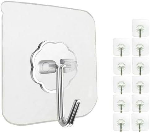 Jwxstore 12 Pack Adhesive Wall Hooks Clear 33LB Heavy Duty Sticky Hooks by Jwxstore