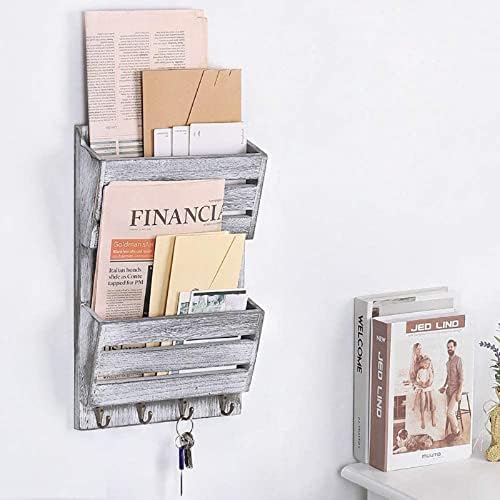 Wood Mail Organizer Wall Mount, Mail and Key Holder - Image 6