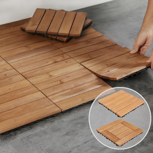 Yaheetech 11PCS Interlocking Deck Tiles Outdoor Patio Floor, Natural Wood - Image 4
