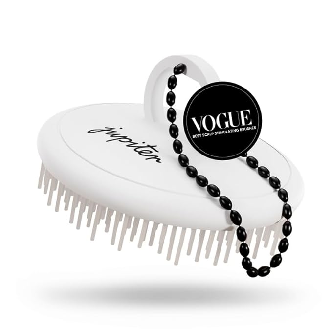 Jupiter Scalp Exfoliator Brush, Detangling Scalp Scrubber Brush, for Wet or Dry Hair, Removes Dandruff & Build-Up, Supports Circulation, Ergonomic Scalp Massager, Good for All Hair Types, White