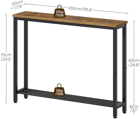 YATINEY Narrow Console Table, 2-Tier Small Sofa Table, 39.4" Thin Entryway - Image 3