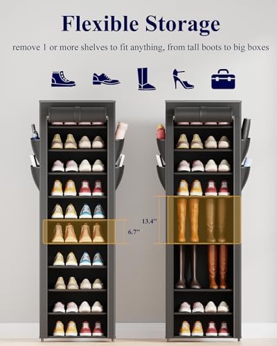 Kitsure 10-Tier Shoe Rack with Cover, Vertical Shelf, 17.5" Wide - Image 4