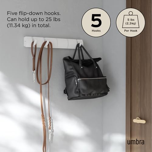 Umbra Flip Coat Rack, Wall Mounted 5-Hook Space Saving - Image 5