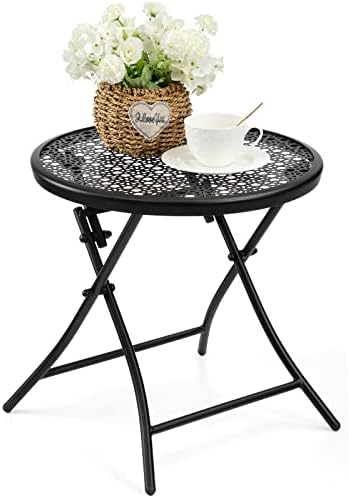 TeoKJ Folding Small Outdoor Side Table, No Assembly Metal Desk by TeoKJ