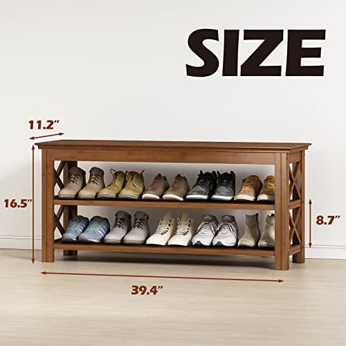 Bamworld Shoe Rack Bench with Storage 3 Tier Bamboo Shoe Bench Entryway Rustic - Image 2